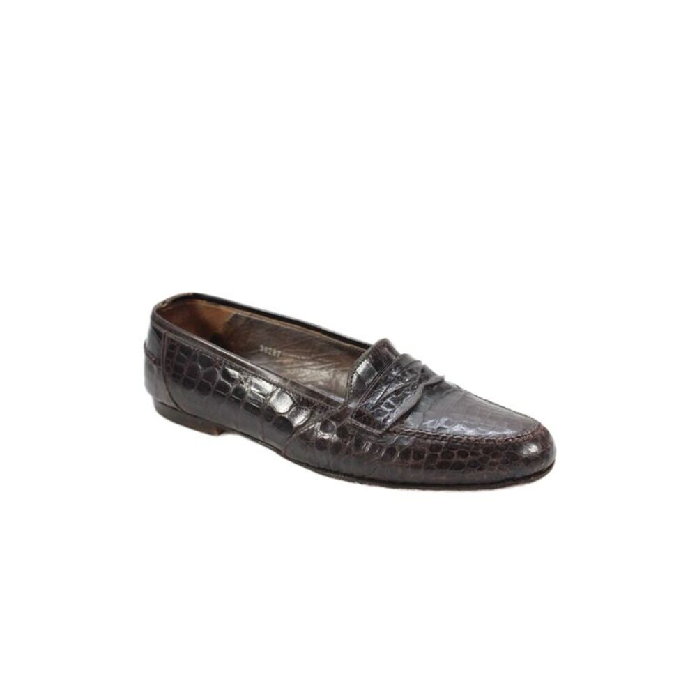 Warren Edwards Mens Crocodile Skin Slide On Loafers Brown Size 8.5